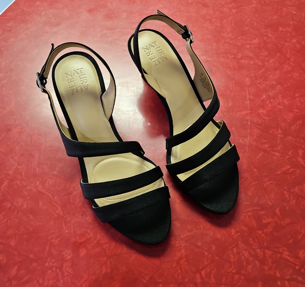 Naturalizer Black Three-Strap Slingback Heels